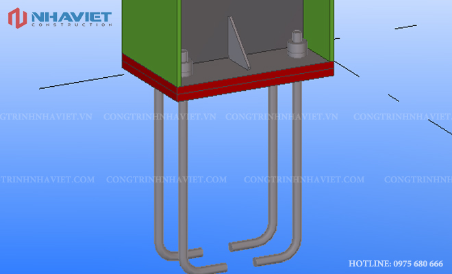 Chân cột được liên kết bằng 4 bu long neo