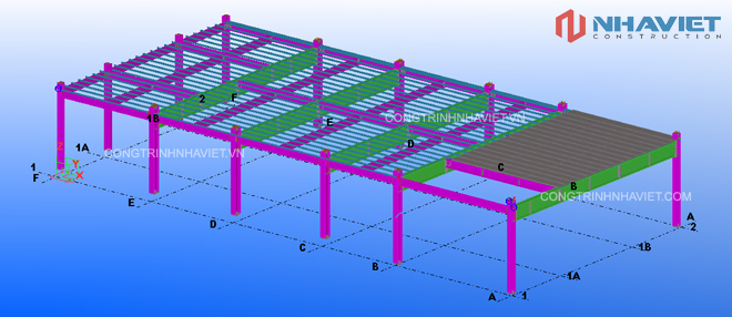 3D thép hộp và tấm sàn