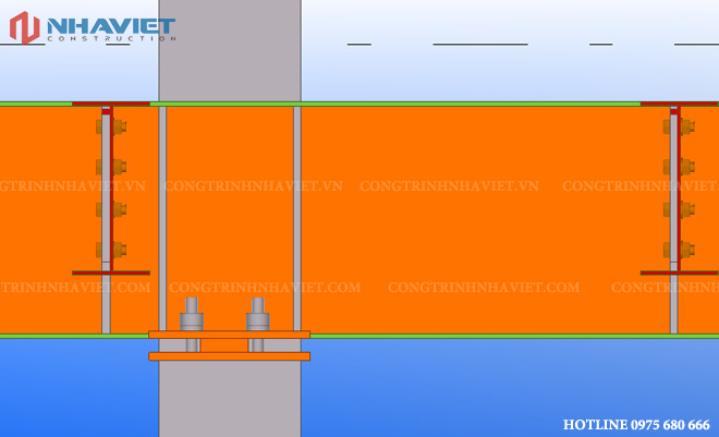 Dầm đầu hồi được liên kết với cột giữa