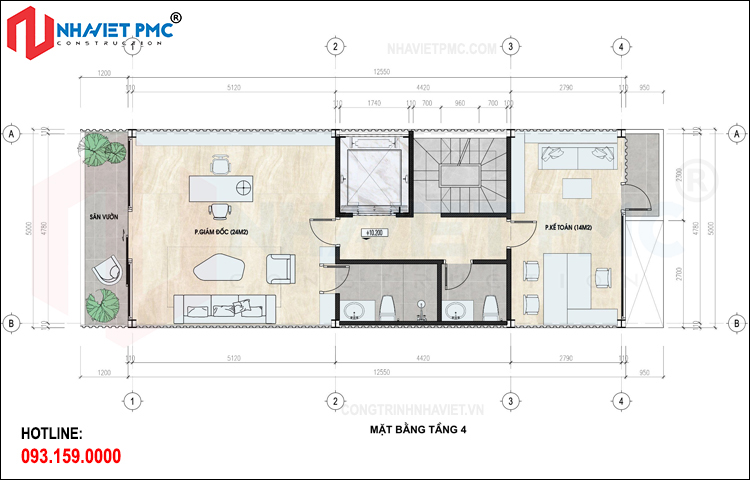 Mặt bằng văn phòng tầng 4